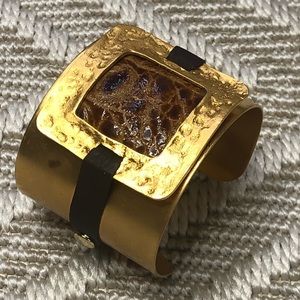 Chico’s Gold and Leather Statement Cuff Bracelet